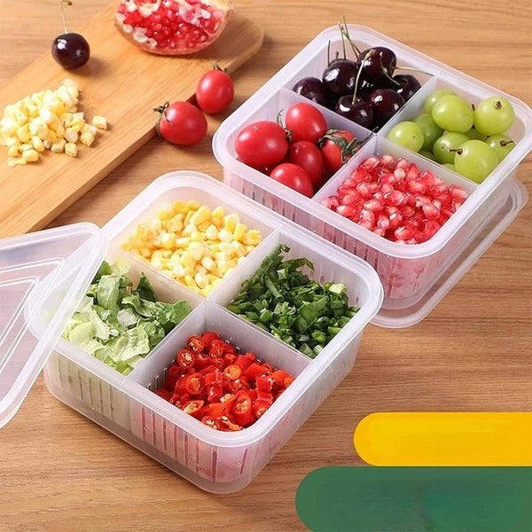 4 Grid Refrigerator Food Storage Plastic Transparent Drain Food Sealed Box - Pkwebstore